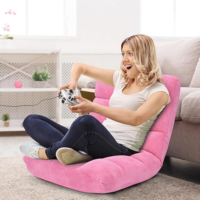 ARLIME Adjustable Floor Chair, 14-Position Lazy Sofa Chair with Back Support & Thick Padding, Portable Foldable Floor Couch for Adults, Kids, Use in Bedroom, Living Room, Home Theater (Pink)