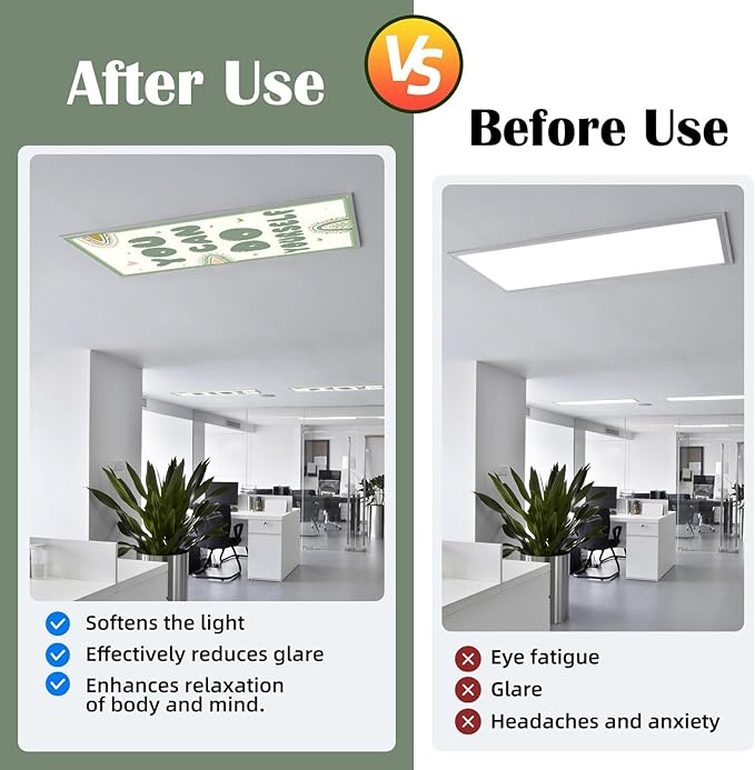 8 Pcs Fluorescent Light Covers - 4 x 2 Feet Covers for Ceiling Lights, Magnetic Light Filters for Classroom, Office, Hospitals, Home (Bohemia)