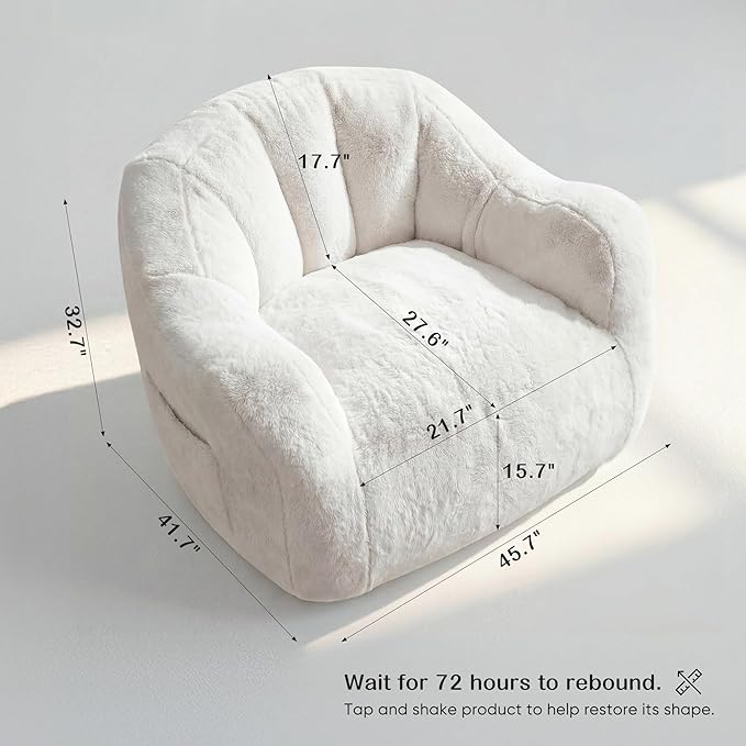 Homkdom Bean Bag Chair, Giant Bean Bag Chair for Adults, Shell-Shaped Bean Bag Couch with Armrests & Side Pockets, Comfy Beanbag Lazy Couch Reading Chair for Bedroom, Living Room, Beige