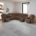 SIENWIEY Manual Recliner Sectional Sofa for Living Room,L Shaped Reclining Sectional Corner Couch with Chair,Brown Fabric Recliner Sofa Set with Storage Console/Drop Down Coffee Table/Cup Holders