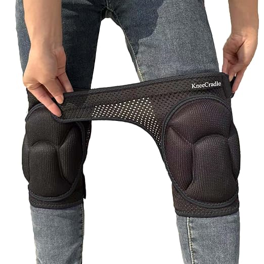 Gardening Knee Pads for Women, Mens Knee Protectors for Kneeling & Crawling, Ideal Lightweight Adult Knee Pad for Cleaning Floors & Carpenter Work, Soft with High-Elasticity Safety Straps for Christmas, Black M