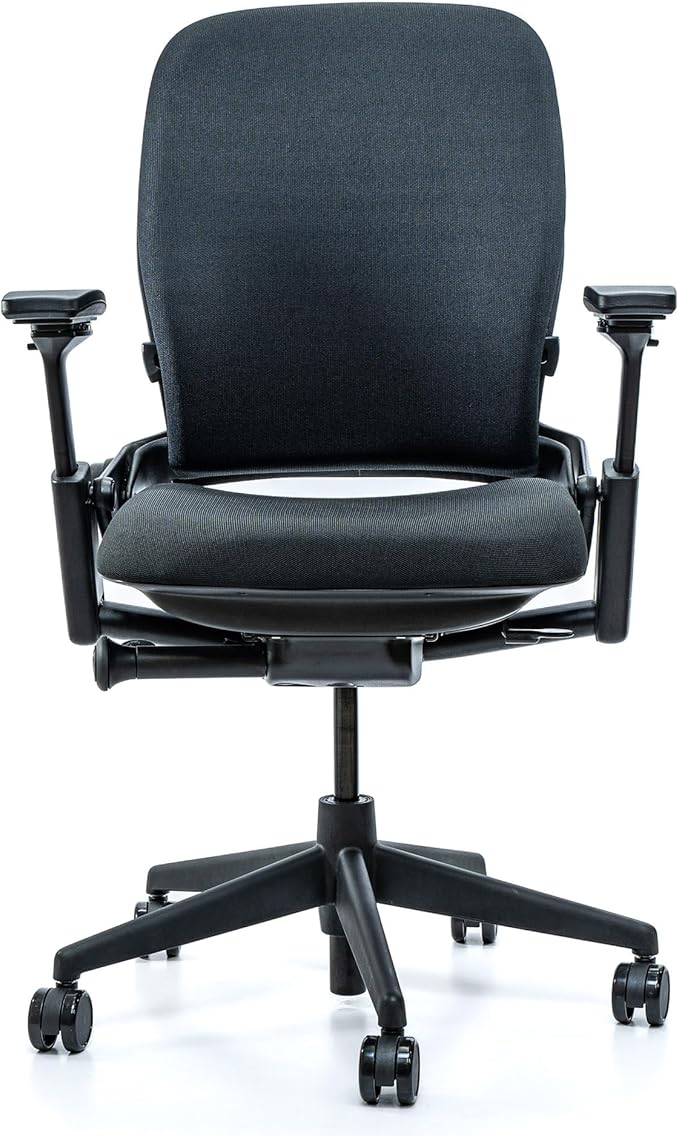 Steelcase Leap V2 Office Chair - Remanufactured by Crandall Office - Ergonomic, Fully Adjustable, 12-Year Warranty, Black Fabric - Premium Work & Home Office Seating