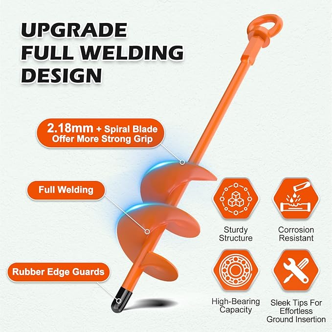 Camitlli 4 Pack 18" Fully Welded Ground Anchors Shed Anchor Kit with 1/8" Galvanized Cable, Heavy Duty Earth Anchors High Wind Screw in for Trampoline Swingset Tent Greenhouses (Orange)