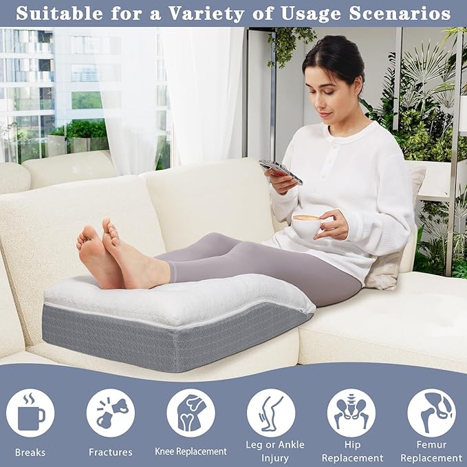 baibu Memory Foam Leg Elevation Pillow, Dual-Layer Patent Design Support Pillow to Raise Feet for Better Elevation, Circulation, Leg Swelling, or Sciatica - Wedge Design for Comfort and Recovery, 1PC