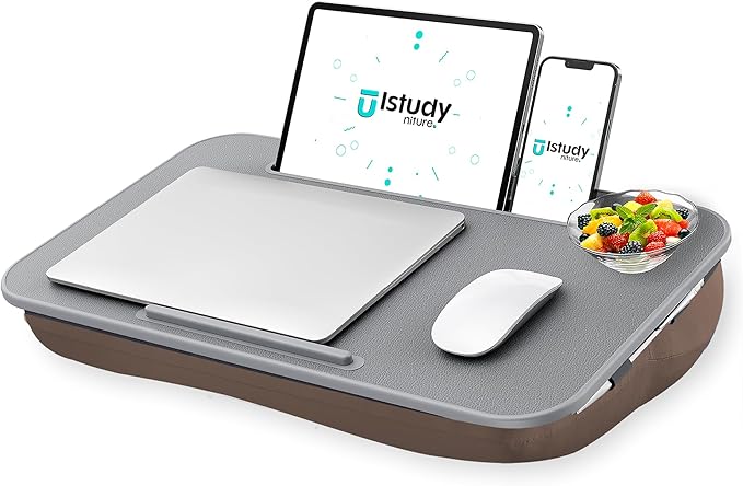 Istudyniture Lap Desk | Portable Laptop Desk & Stand – Fits Up to 17 inch – Washable Cushion, Built-in Phone Holder – for Bed, Couch, Sofa, Floor – Writing, Reading, Home Office – Large, Coffee