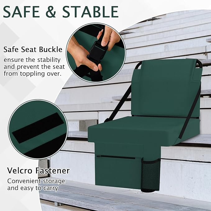 2pcs Stadium Seat for Bleachers with Back Support，Portable Bleacher Chairs with Back and Cushion，Includes Shoulder Strap and Cup Holder