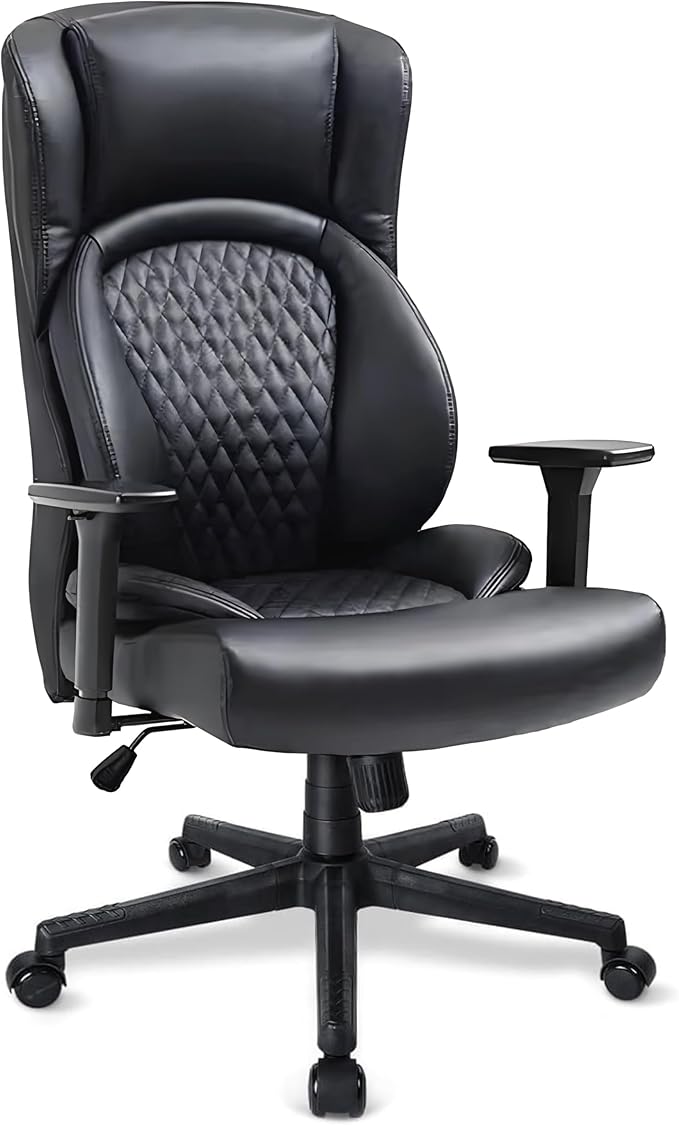 CLATINA Big & Tall Executive Managerial Chair, Heavy Duty Ergonomic Leather Office Desk Chair, High Back Computer Task Chair with 3D Adjustable Arms and Lumbar Support for Home Office, Black, 400LBS