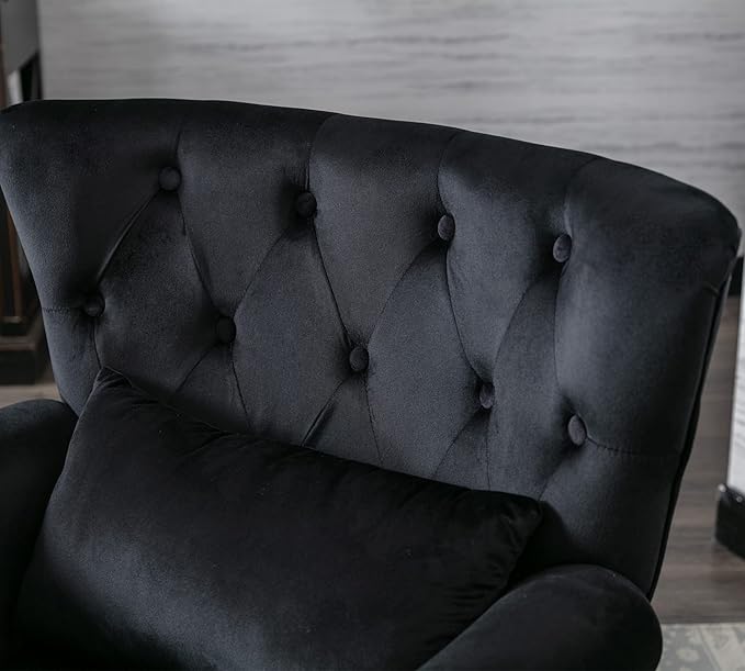 Janoray Mid Century Modern Accent Chair Upholstered Armchair Comfy Velvet Fabric Single Sofa with Tufted Wingback for Small Spaces Bedroom Living Room, Black