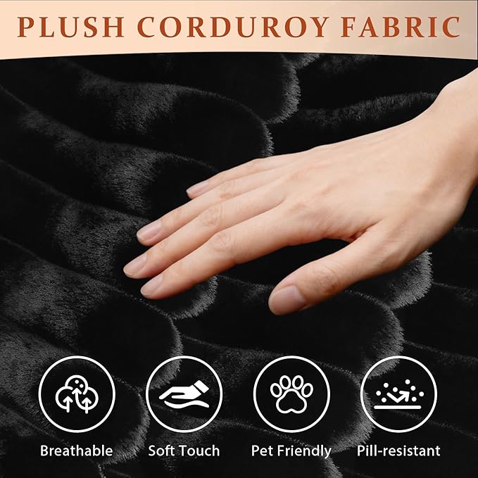 HYJT-H&K Modular Sectional Sofa Cloud Sectional Couch, 95" Comfy Fluffy L Shaped Black Couches for Living Room, Deep Seat Memory Foam Plush Corduroy Boneless Couch Sectionals Right Facing Chaise Sofa