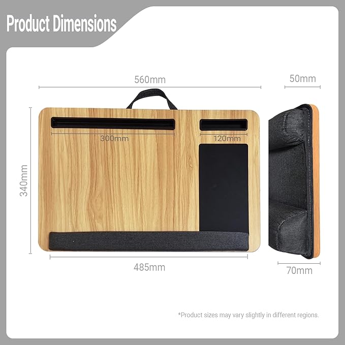 Lap Desk - Laptop Tray for Bed, Lapdesk with Cushion for Couch Sofa Fits up to 17” Laptop, Lap Table with Portable Handle,Tablet,Phone Slots,Mousepad with Foldable Metal Device Stand(Light Brown)