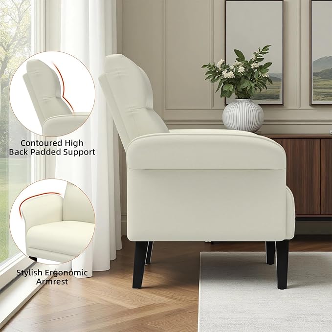 3-Piece Symmetrical Shawl Arm Sofa Set, Faux Leather Loveseat & 2 Accent Chairs with Wide Armrests, Wooden Legs, Upholstered Living Room Set for Cozy Spaces(Beige)