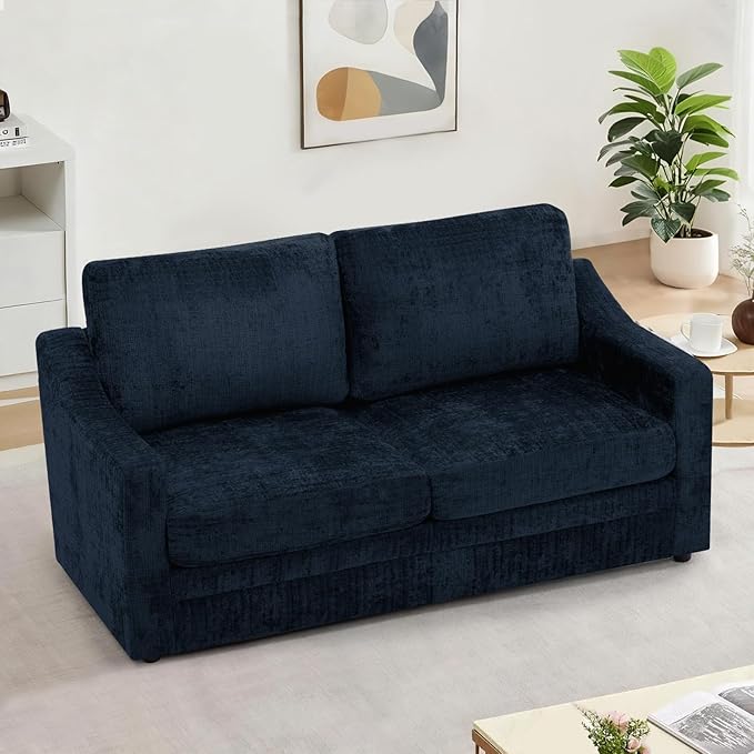 ACMEASE 67” Chenille 2-Seat Sofa w/Comfortable Back Cushions, Modern Love Seat w/Deep Seat Space, Upholstered 2 Seater Couch w/High Resiliency Foam for Living Room, Office Blue