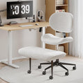 Cross Legged Office Chair with Wheels for ADHD, Ergonomic 360° Swivel Height-Adjustable Meditation Chair for Yoga, Wide Kneeling Chair with Strong Lumbar Support, Teddy Fabric, Off White