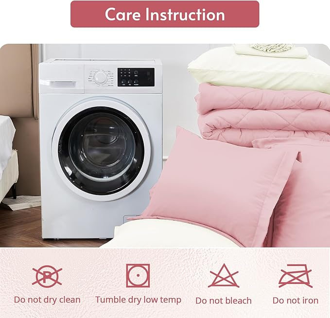 MUXHOMO 7 Pieces Queen Comforter Set, Reversible Bed in a Bag Queen Size, All Season Bedding Set with Comforter, Flat Sheet, Fitted Sheet, Pillowcases & Shams, Light Pink & Ivory