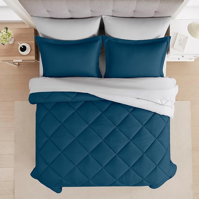 Modern Threads 7-Piece Reversible Comforter Set - Bedding Ensemble with Comforter, Sheets, Pillowcases, and Shams, Navy Cal King