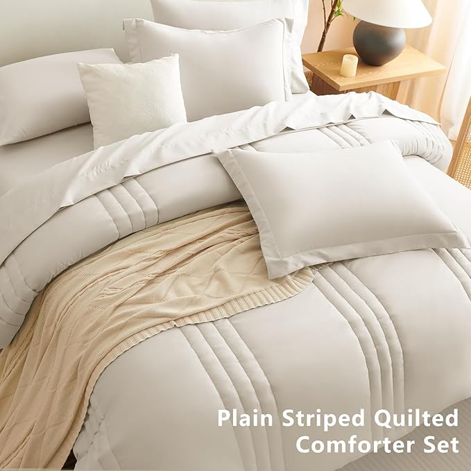 CozyLux Twin Comforter Set - 5 Pieces Bed in a Bag Beige Comforter Set with Sheets Luxury Bed Set All Seasons, Soft Bedding Set with Down Alternative Comforter, Sheets, Pillowcases