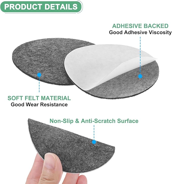 20-Pack Lamp Base Felt, 3.5 Inch Dia. 2mm Thick Self Adhesive Round Fabric Felt Pads for Lamp/Furniture/DIY, Non-Slip Fiber Backed Patch Circles with Adhesive Backing [Grey]