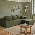 Sectional Cloud Boneless Couch for Living Room Bedroom, Comfy Modern L Shaped Modular Sofa with Right Facing Chaise, Deep Seat Memory Foam Couch in Box, No Assembly (Fine Striped Corduroy, Green)