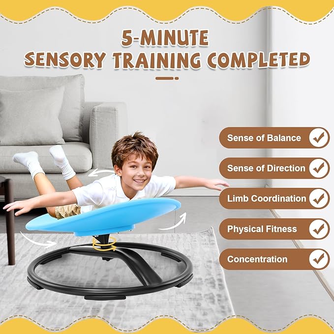 Zhenx Spinning Chair for Autistic Kids (Ages 3-18) - 220LBS Capacity Sensory Swivel Seat - Sensory Toy for Teens with ADHD/Autism - Sit and Spin Calming Gift to Improve Focus & Body Balance (Blue)
