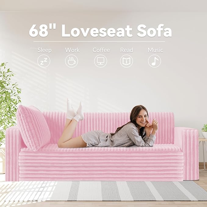 HABUTWAY Folding Sofa Bed, 2 in 1 Convertible Sleeper Chair with 2 Pillows, Portable Fold Out Chair Bed with Armrest, Comfy Floor Couch, Lazy Sofa for Living Room Bedroom Dorm Home Office, Pink