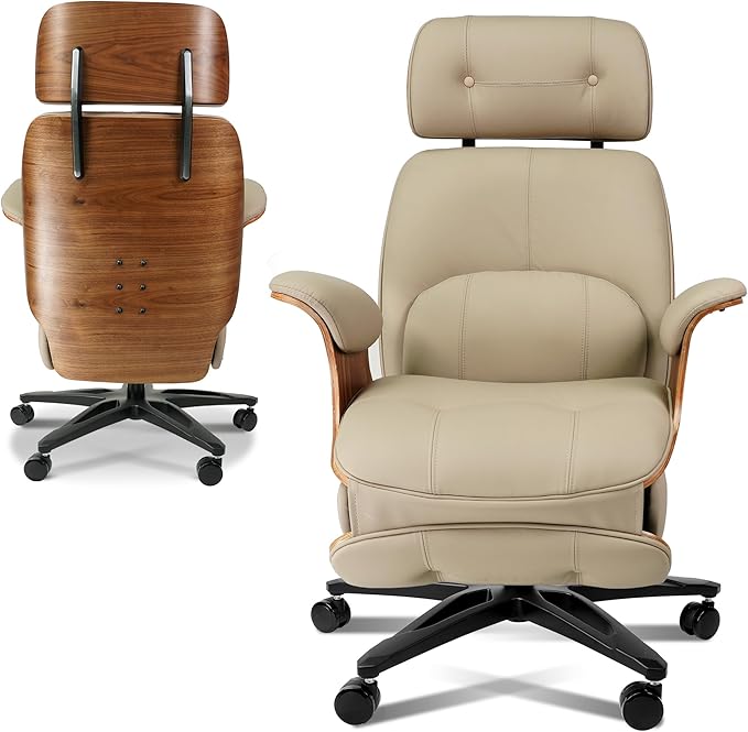 Genuine Leather Office Chair with Electric Reclining, Footrest, Lifting and Massage Function, 350lbs Capacity Ergonomic Executive Chair with Alu Base and 360° Wheels for Home Living Room