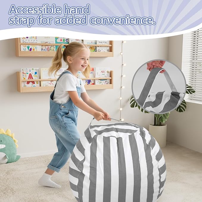 COMAX Bean Bag Chair for Kids, Kid Beanbag Chair Cute, Cotton Canvas Lazy Chair with Shredded Foam Filling, Stuffed Floor Sofa Couch for Boys and Girls, Grey