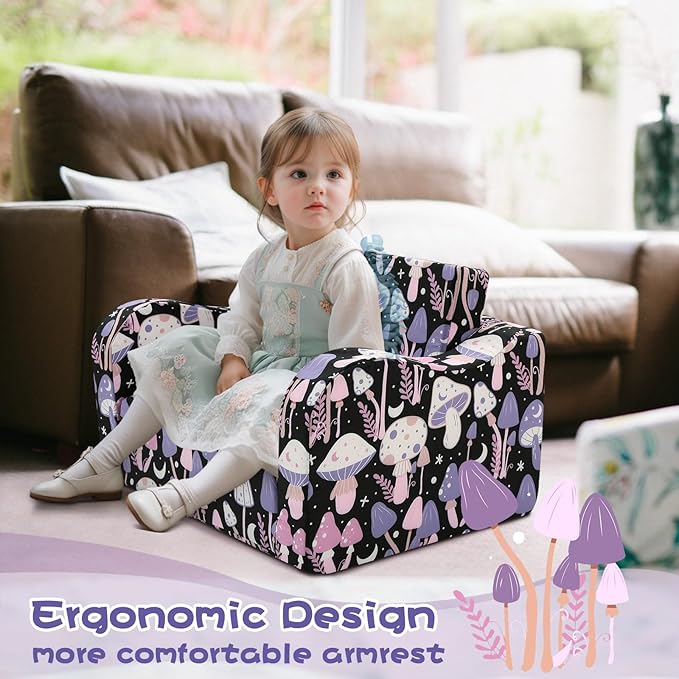 MeMoreCool Toddler Couch Chair – Foldable Kids Sofa for Ages 1–3, Fold-Out Bed with Side Pocket, Comfy & Washable Detachable Cover | Cute Patterns | Lightweight Lounger for Playroom, Naptime, Gifting