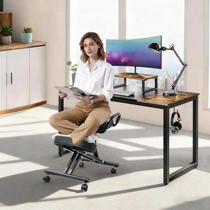 Ergonomic Kneeling Chair Height-Adjustable 22.4-26.3 in Postures Chairs with Lockable Wheels and Armrests Knee Chairs can Hold Up to 220 Lbs Kneeling Ergonomic Chair for Desk Home Meditation,Black