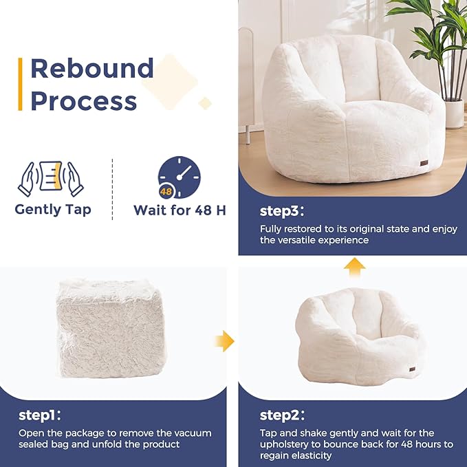 MAXYOYO Bean Bag Chair, Comfy Bean Bag Sofa with Back Support, Faux Fur Bean Bag Chair for Adults and Kids, Stuffed Floor Sofa for Living Room, Bedroom, Apartment, Beige