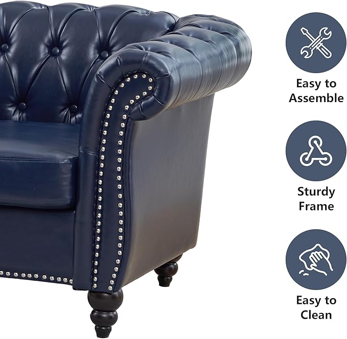 QHITTY Accent Chair, Chesterfield Chair Modern Leather Upholstered Chair with Tufted Back for Living Room Furniture (Blue)