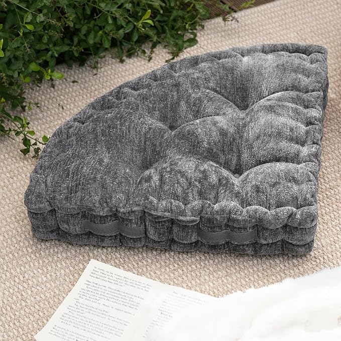 Fan-Shaped Floor Cushion Corner Nook Floor Pillow, Meditation Cushion for Sitting or Yoga, Kids Play Cushions Thick for Indoor or Outdoor Seating 28"*28" Gray