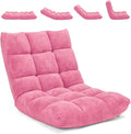 Moccha 14-Position Floor Chair, Folding Sofa Chair with Back Support, Memory Foam Floor Gaming Chairs for Adults, Adjustable Padded Couch Recliner Sleeper Bed for Reading, Meditating, Pink