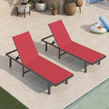 Pool Lounge Chairs Set of 2，Outdoor Lounge Chairs with Wheels and 5-Position Recliner -Easy to Move- Aluminum Patio Lounge Chair for Poolside, Deck (Red)