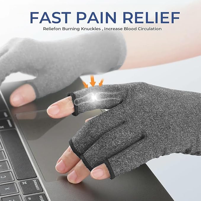 TFUSOM Arthritis Gloves for Women for Pain, Men and Women Fingerless Compression Wrap for Hand Pain and Osteoarthritis Compression Gloves Women,L,Grey