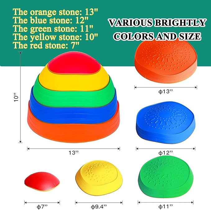 MEANHDAG 10 PCS Balance Stepping Stones for Kids, Obstacle Course Play Outdoor Backyard Activities Equipment Helps Build Children's Coordination and Confidence, Non-Slip Surface and Edging