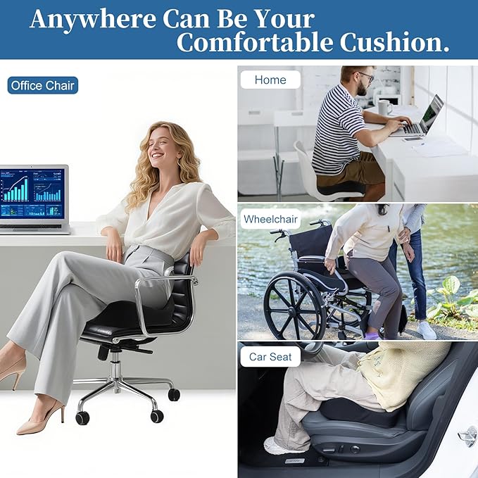 Triforde Seat Cushions, Comfort Memory Foam Office Chair Cushions, Ergonomic Seat Pad for Office Chair/Wheelchair/Gaming Chairs/Car Seat/, Pressure Relief Sciatica & Pain Relief for Long Sitting