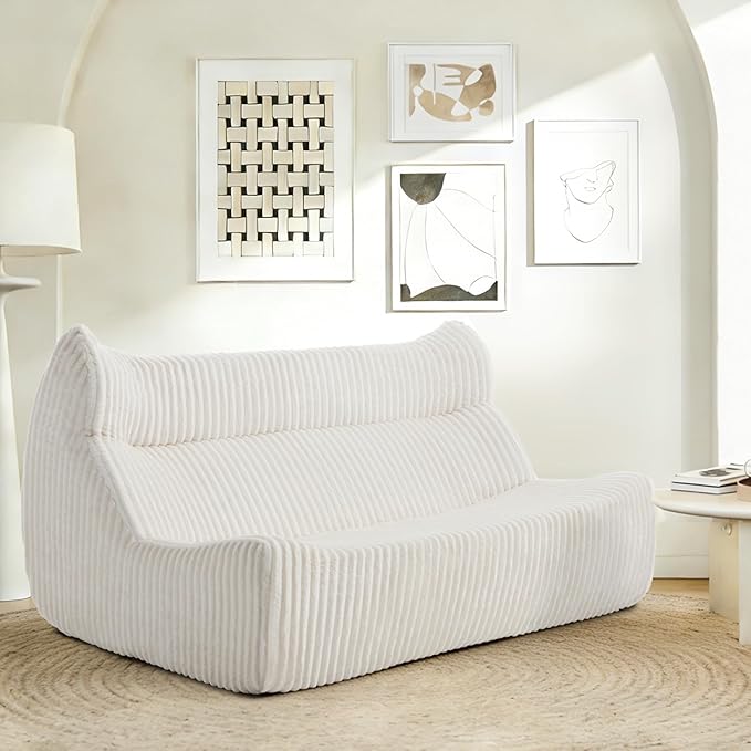 Big Bean Bag Chairs, Lazy Floor Sofa, Fireside Chair for Living Room, Bedroom, Office (White, Loveseat)
