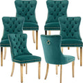 YeahFurn Mid Century Modern Dining Chairs Set of 6, Green Velvet Upholstered Tufted Back, Kitchen & Dining Room Chairs, Gold Metal Legs, Nailhead Trim, Sillas para Comedor (Green, 6 Pcs)