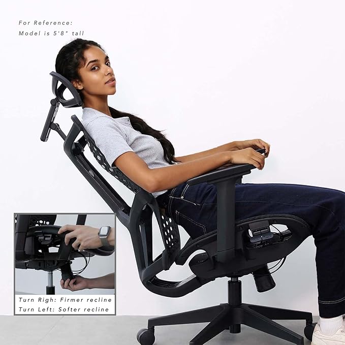 Ergonomic Office Chair with 4D Headrest, Large Mesh Desk Chair with Adjustable Seat Depth, High-Rebound Backrest, Adjustable Arms, 90°-145° Tilt Lock, Comfortable Chair for Home Office