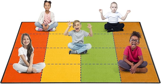 Classroom Rug 16 Seats Carpet for Elementary Preschool Homeschool Daycare Playroom Reading Circle Time Activity Soft Washable Foldable Non Slip Backing Rolling Packing (6.5 x 8.5 ft)