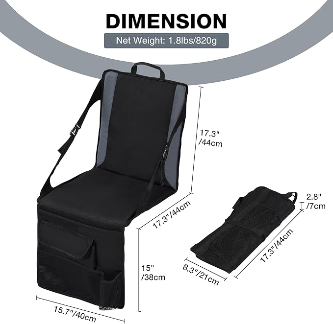 REDCAMP Portable Stadium Seat Bleacher Cushion, Folding Stadium Seats Ground Chair with Back for Camping Fishing Concert, Water Resistant, Black/Navy/Green