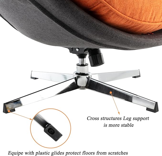 DUOMAY Swivel Accent Chair, Modern Linen Soft Foam Lounge Chair with High Back, Comfy Rocker Chair for Living Room Bedroom Reading Room Office, Tilt & Swivel, Chrome Base, Orange
