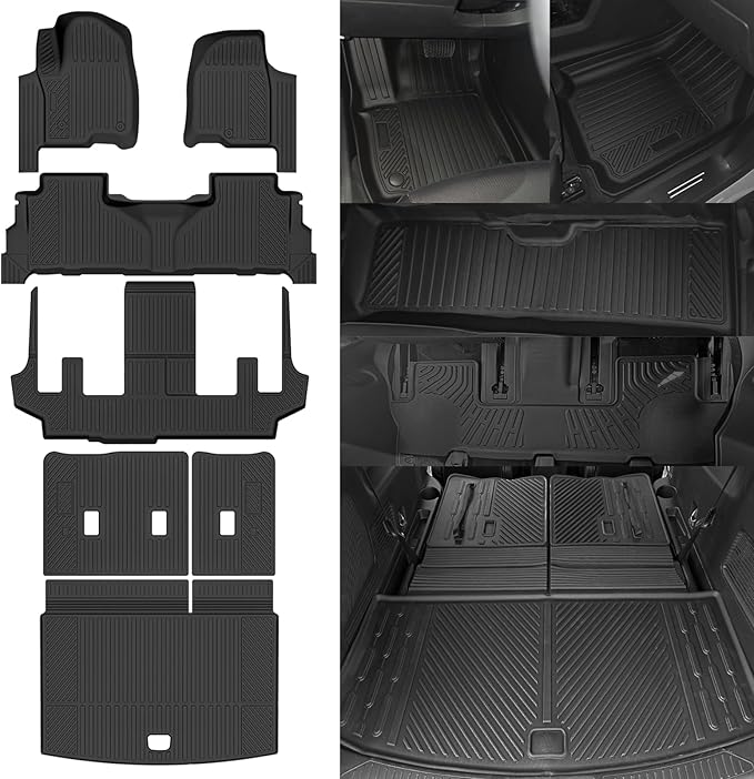 Floor Mats Fit for Chevy Suburban/GMC Yukon XL 2021-2024 7 Seats 2nd Row Bench Seat Trunk Mat & 2nd/3rd Backrest Mats Replacement All Weather for Chevrolet Suburban Floor Liner Accessories