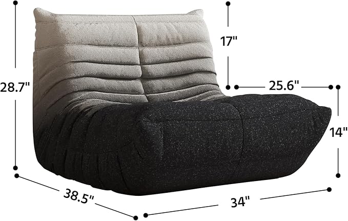 Bean Bag Chair, Fireside Chair, Large Bean Bag Chair for Adults, Bean Bag Chairs for Teens with High-Resilience Foam, Non-Slip Base Floor Lounge Sofa,Living Room (Gradient White-Black, Single)