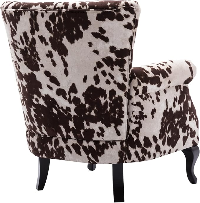 DM Furniture Set of 2 Mid-Century Modern Accent Chair, Velvet Armchair w/Tufted Back/Wood Legs, Upholstered Lounge Arm Chair Single Sofa for Living Room Bedroom, Cow Print