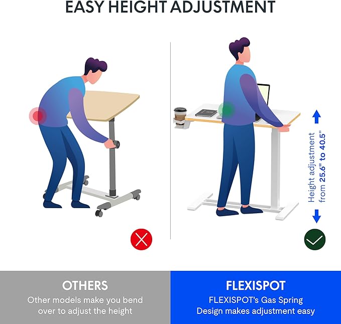 FLEXISPOT H7 Adjustable Overbed Bedside Table with Wheels Pneumatic Mobile Standing Laptop Desk Rolling Computer Cart Movable Overbed Table Hospital Home Use (31.5" W x 17.7" D, White Maple Large)