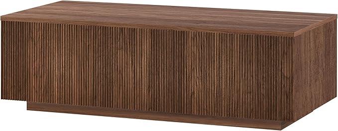 Henn&Hart 48" Fluted Rectangular Low-Profile Coffee Table for Living Room, Family Room, or Office, Satin Walnut