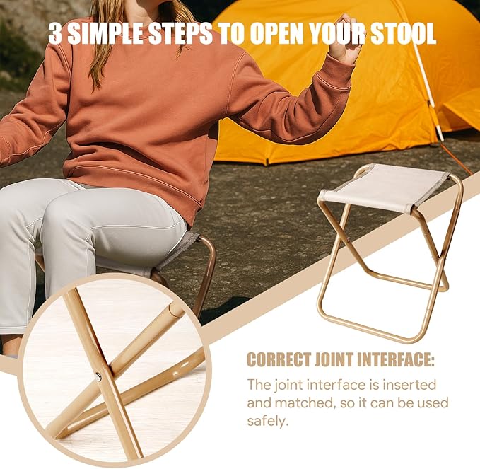 CHENEDY Camping Stool,2-Pack Portable Folding Stool with Carry Bag, 12in Portable Folding Chair Collapsible Camp Stool Outdoor Footstool for Travel Walking Hiking Fishing Picnic (Khaki(2-Pack))