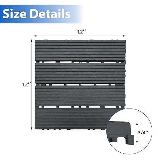 36 PCS 12x12 Inch Interlocking Deck Tiles - Waterproof All-Weather Outdoor Patio Flooring for Pool, Balcony, Backyard, Porch & Garden, Dark Grey