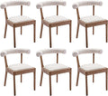 Kmax Dining Room Chairs Mid-Century Modern Fabric Kitchen Chairs with Natural Walnut Finished Frame, Linen Curved Back, Set of 6, Beige